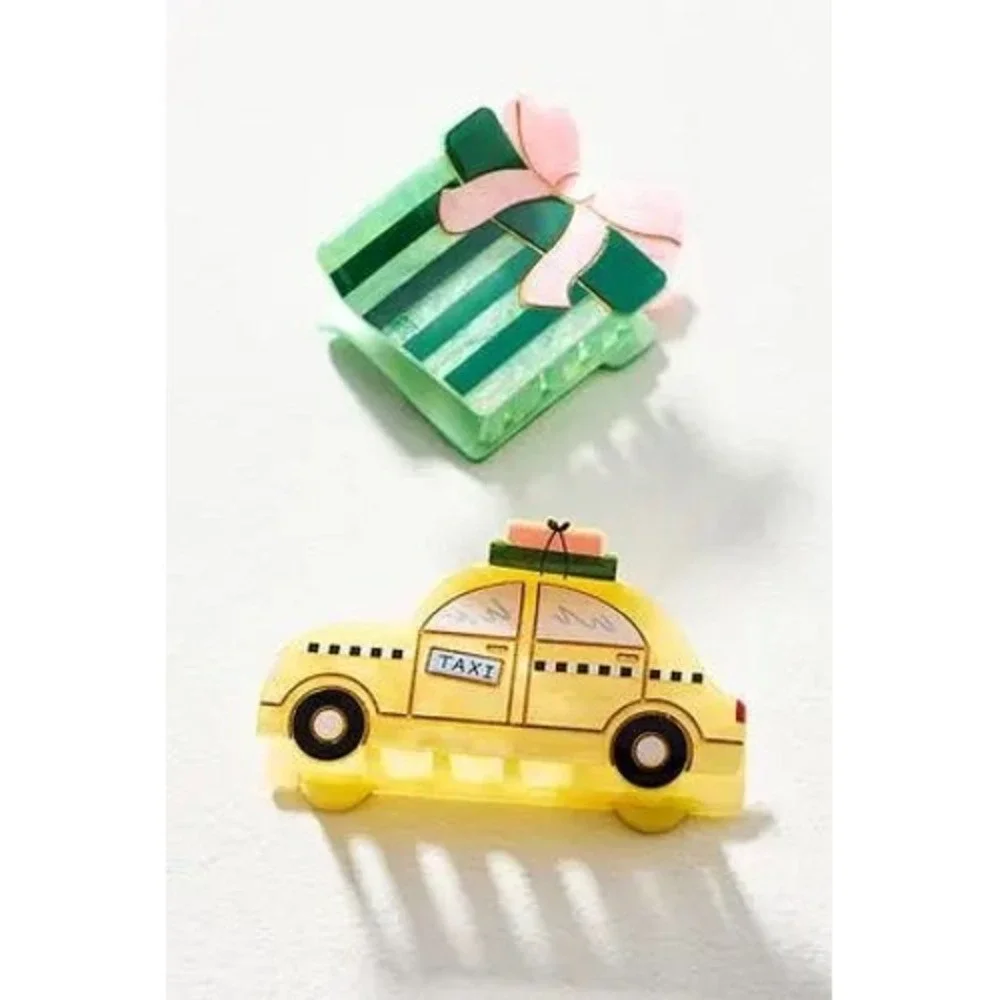 Anthropologie Frasier‎ Sterling Holiday Hair Claw Clip Set Taxi and Present New